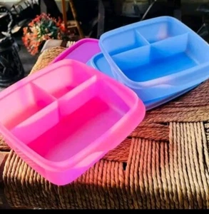 Tupperware Lunch it Containers Three Portions Fun Meal Lunchbox Devided Set Of 2 - Picture 1 of 3