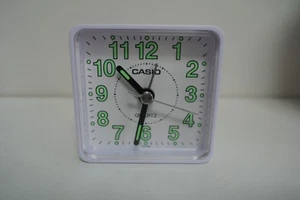 Vintage 1980s CASIO travel alarm clock in white and glow green - Picture 1 of 4