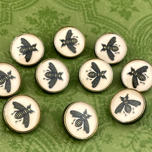 10 GUCCI BEE BUTTONS WHITE PINK GOLD METAL ROUND 15MM VINTAGE - Picture 1 of 6