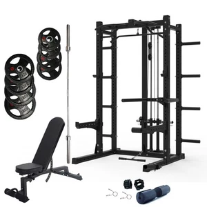 Pre Order Multifunctional Squat Rack Bundle - 100kg Rubber Weight Plates, Bar... - Picture 1 of 12