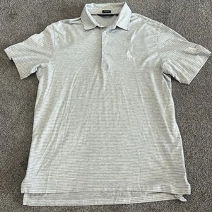 Ralph Lauren Polo Golf Shirt Mens Large Grey Striped Vintage Isle Big Pony AJGA - Picture 1 of 24
