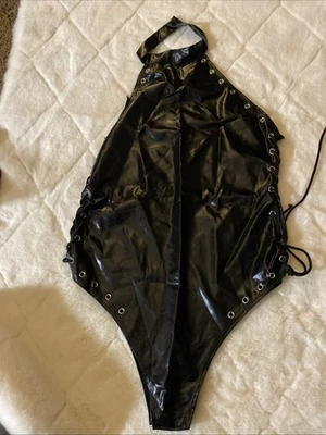 faux leather bodysuits with a lace-up detail  - Image 1 of 4