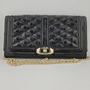 Rebecca Minkoff Patent Leather Quilted Clutch Black Handbag - Picture 1 of 17