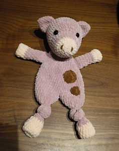 Handmade Crochet Pink and Brown Pig Stuffed Animal  - Farmhouse Themed Nursery - Picture 1 of 2