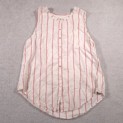 C&C California Shirt Womens XL White Red Striped 100% Linen Sleeveless Button Up - Image 1 of 4