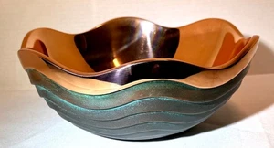 Nambe Copper Canyon di Lisa Smith ciotola 10” bordo smerlato Verdigris 2009 - Foto 1 di 12