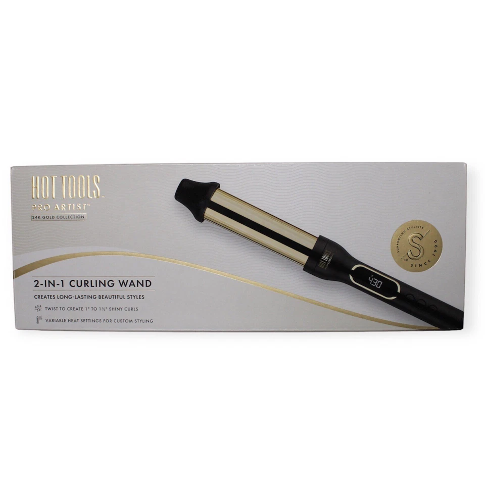 HOT TOOLS Pro Artist 24K Gold Collection 2 In 1 Curling Iron Long Lasting Curls - Image 1 of 4