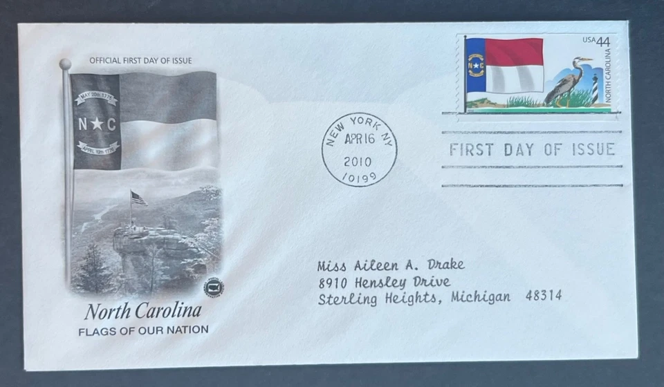 NORTH CAROLINA FLAG APR 16 2010 NEW YORK NY ARTCRAFT FIRST DAY COVER (FDC) - Imagem 1 de 1