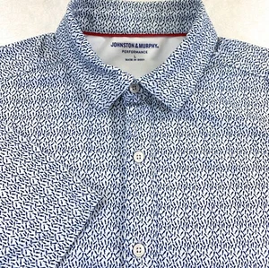 Johnston & Murphy Men's Performance Short Sleeve AOP Fish White Blue Shirt Large - Picture 1 of 9