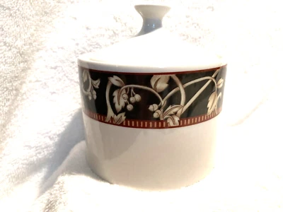 Gres Savoy 8802 azúcar blanco con tapa hojas marrones/bronceadas 4 1/4" T x 3 3/4" W Foto 1 de 4