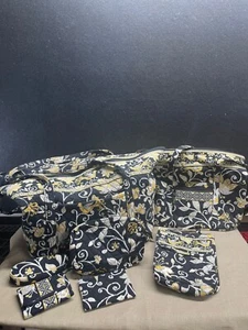 Vera Bradley Large Travel Set Black Yellow Print Duffle Purse Wallet and more - Picture 1 of 21