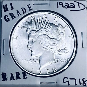1922 D FRIEDEN SILBER DOLLAR HOHE QUALITÄT ECHTE US-PRÄGEANSTALT SELTENE MÜNZE 9718 - Bild 1 von 3