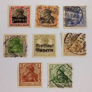 Rare Deutsches Reich Stamps Set Of 8 German 3-40 pf Germania 1920's Used MNH. - Picture 1 of 9