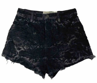 Free People High Rise Black Denim Cut Off Shorts Black Floral Lace Overlay Sz 25 - Image 1 of 4