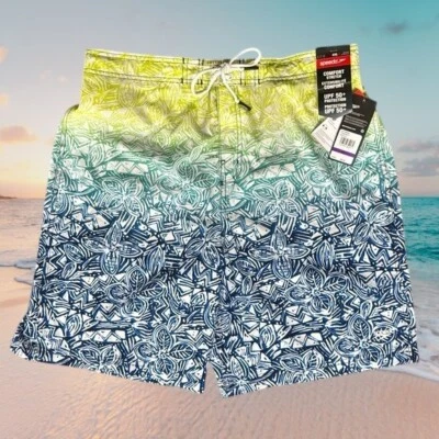 NWT Speedo Comfort Stretch Lined Blue Green Yellow UPF 50+ Swim Trunk Shorts XXL - Image 1 of 4