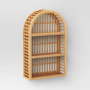12" x 20" Wood and Rattan Wall Shelf Arch Geometric Shapes - Picture 1 of 3