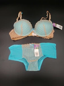 Ihr by Herman Spitzen-BH & Höschen Set blau/beige Gr. Med Liegestütz-BH 34B Z39 - Bild 1 von 6