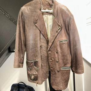 Chaqueta MONTES Trachten Janker CUERO Marrón Bordado Para Hombre 48 - Imagen 1 de 20