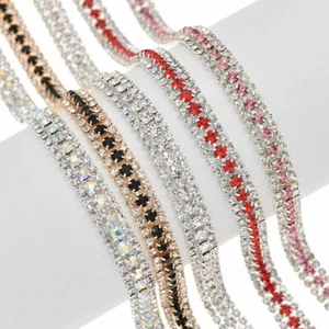 1 Yard Strass Borte 3-reihig Kette Gürtel Seil Kleidung AB Band Kristall Nähen - Bild 1 von 15