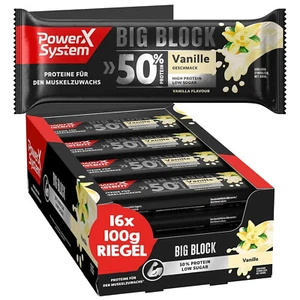 Protein Riegel Big Block Vanille 16 x 100g Muskelaufbau 50 % Eiweiß Low Sugar - Bild 1 von 6