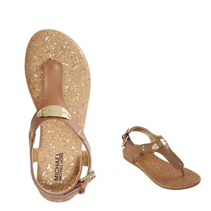 New! MICHAEL KORS Girls ~Size 13~ MK Plate T-Strap Sandals Open-Toe Shoes Brown - Picture 1 of 11