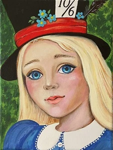 ACEO RYTA Alice In Wonderland Art print of painting illustration Portrait Hat ❤️ - Picture 1 of 1