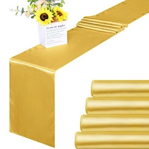 Satin Table Runner Golden Long Bright Silk Wedding Banquet 12x108 4 Pack - Picture 1 of 6