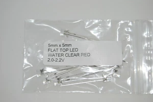 10 pack 5mm x 5mm FLAT TOP WATER CLEAR RED LED 2.0-2.2v 20ma - Picture 1 of 1