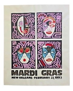 Vintage 1993 Mardi Gras New Orleans Poster Amzie Adams Signed & Numbered 84/500 - Picture 1 of 24