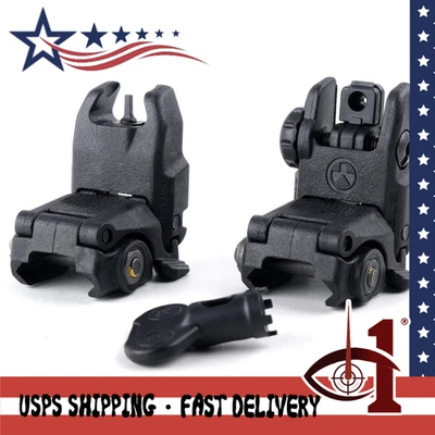 1SIGHT-OPTICS NEW Gen II Flip Up Sights Front & Rear Black Polymer 20mm Picatinny Mount