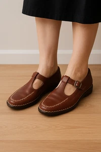 Vintage Dexter Women’s Brown Leather T-Strap Buckle Loafers Size 7M Comfort - Picture 1 of 12