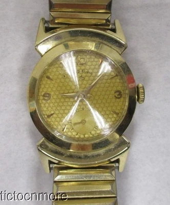 VINTAGE 14K GF LORD ELGIN GOLDEN KNIGHT WATCH 4814 MENS MCM GOLF BALL DIAL - Image 1 of 4