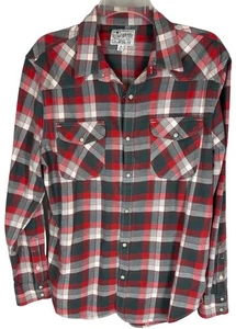 Camisa Top Lucky Brand Para Hombres M Rojo Crema Gris Cuadros Western Perlado Frente a Presión - Imagen 1 de 4