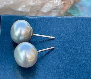 Aretes vintage de plata de ley - perlas Akoya de plata B006 - Imagen 1 de 6