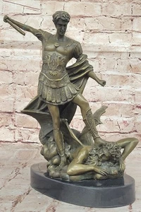 15" Saint Michael ARCHANGEL W Sword & Battle Shield Statue Real Bronze Angel - Picture 1 of 10