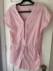 Vineyard Vines Gr. XS rosa Seersucker gestreift Jumpsuit Ausschnitt Shirt Ärmel Taschen - Bild 1 von 9