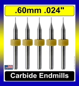 .024" .60mm Two Flute End Mill Carbide FIVE Pieces Made in USA .6 M200a - Picture 1 of 5