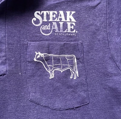 Vtg 70s Steak And Ale Restaurant Polo Shirt Work Employee Steakhouse Cow Small - Image 1 of 3