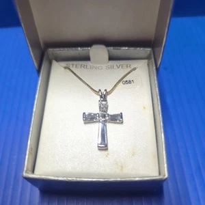 Cadena collar colgante cruz cristiana fe plata esterlina  - Imagen 1 de 5