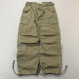 Y2K Abercrombie & Fitch Women's Army Green Cargo Parachute Pants 2s(28x27) Baggy - Picture 1 of 13