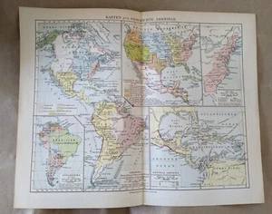 1893  Map of  Americas History  Original antique print  - Picture 1 of 1