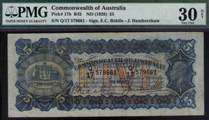 Commonwealth of Australia ND1928 5 KEVIII PMG Certified VF30 R42 Pick# 17b RAR 