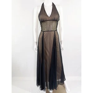Maxi Vestido BCBGMAXAZRIA Negro Malla Cuello Halter Talla 0 Lentejuelas Formal Baile de graduación Y2K - Imagen 1 de 12