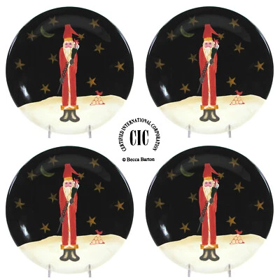 Juego de platos de postre certificado International Midnight Santa 8" 4P estrellas doradas dispersas Foto 1 de 4