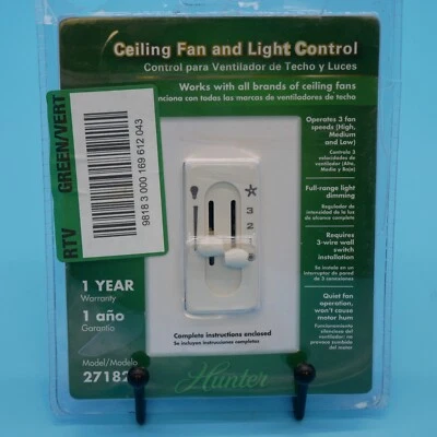 HUNTER  Model 27182 Ceiling Fan & Light Control 3 Fan Speeds 120 Volts — 第 1/3 张图片