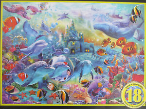 Master Pieces Puzzle Glow in the Dark Sea Castle 500 Pc Hidden Dolphins + Poster