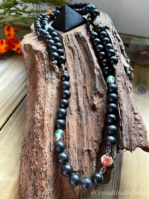 Shungite Men Necklace with Tourmaline + Fire Agate  40" EMF Protection Necklace - Imagem 1 de 4