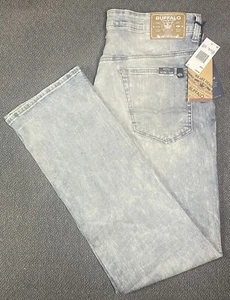Pantalones de mezclilla Buffalo David Bitton ajustados ceniza arrugados y usados BM22756 para hombre 38x32 nuevos con etiquetas - Imagen 1 de 13