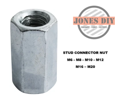 CONNECTOR NUTS FOR THREADED BAR M6 - M20 LONG STUD COUPLING CONNECTION ZINC HEX