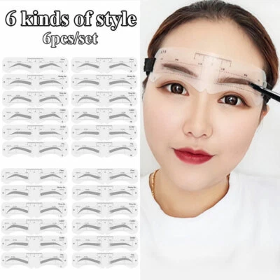 6PCS Eyebrow Shaper Eyebrow Stamp Card Brow Definer Stencil Shaping Makeup ! - Image 1 of 4